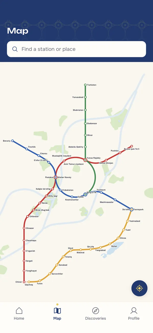 Tashkent metro map in the MetroGo app