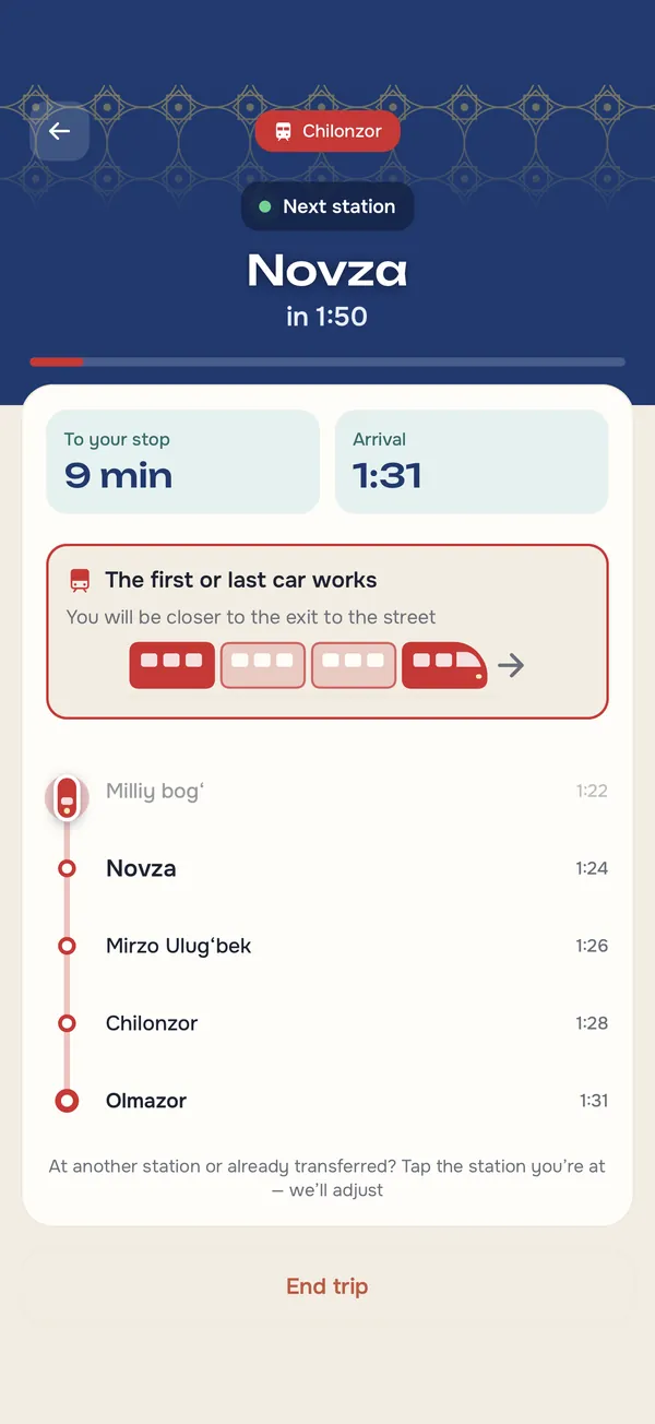 “I’m on the train” mode: countdown to your stop
